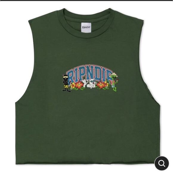 SUMMER FRIENDS CROPPED TANK (OLIVE) XL - Picture 1 of 4